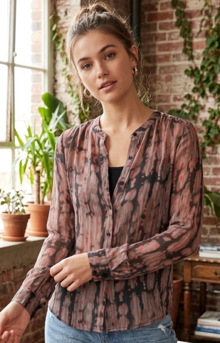 Y2K I Heart Ronson Semi SheerPink and Gray Tie Dye Blouse